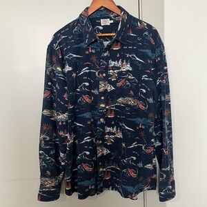 Faherty Men’s long sleeve button up Sea and Ski 🎿 Print Navy Blue Shirt SzXL